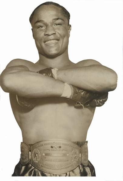 Henry Armstrong wearing his championship belt