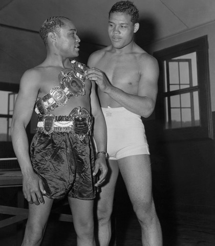 Joe Louis Helping Henry Armstrong with Belt